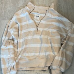 Aerie Beige and White Striped Sweater